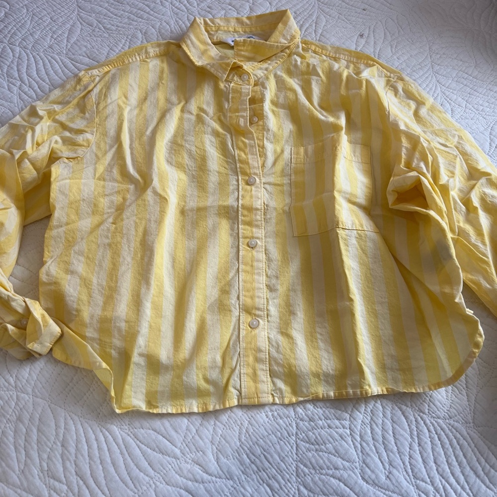 Old Navy Yellow and White Striped Button-Down Women's Shirt